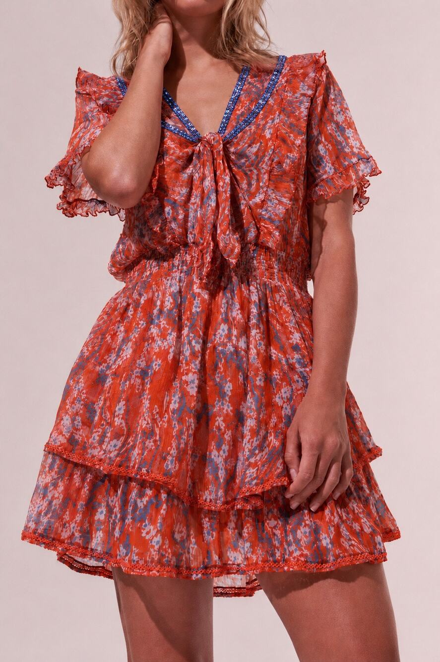 Poupette St Barth Alyson Palmery 100% Silk Crinkle Resort Boho Mini Dress NWT S